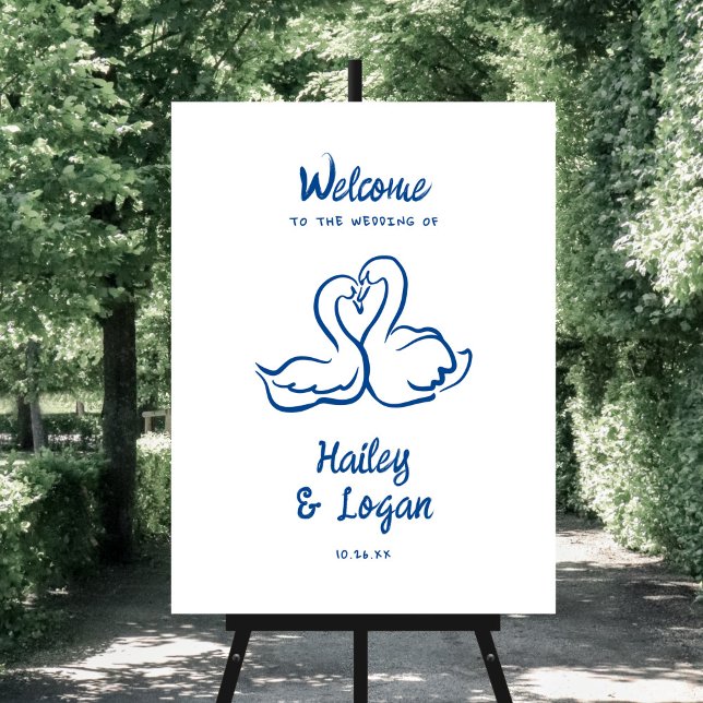 Whimsical Hand-drawn Swans Wedding Welcome Sign (Creator Uploaded)