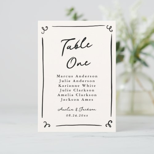 Whimsical Hand Drawn Table Card