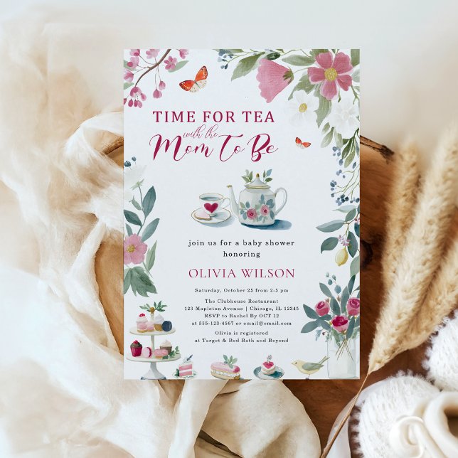 Whimsical Hand-Drawn Tea Party Baby Shower  Invitation (Time for Tea with the Mom-to-Be – Whimsical Hand-Drawn Tea Party Baby Shower Invitation)