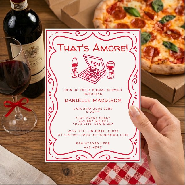 Whimsical Hand Drawn That's Amore Bridal Shower Invitation (Creator Uploaded)