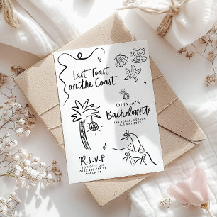 Whimsical hand drawn toast toast on the coast invitation