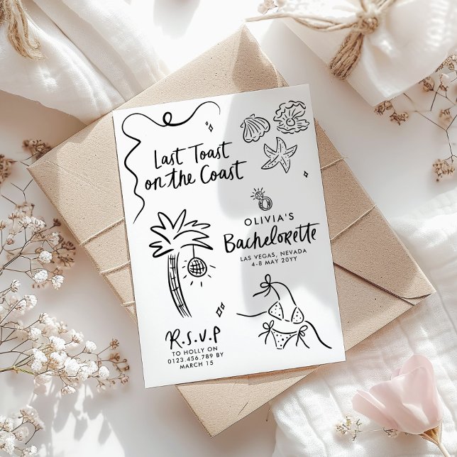 Whimsical hand drawn toast toast on the coast invitation (Creator Uploaded)
