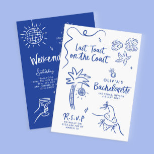 Whimsical hand drawn toast toast on the coast invitation