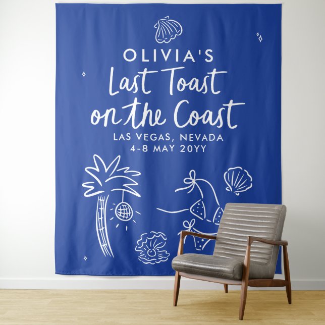 Whimsical hand drawn toast toast on the coast tapestry (In Situ)