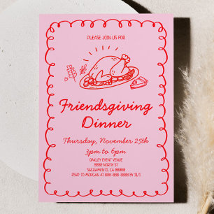 Whimsical Hand Drawn Turkey Friendsgiving Dinner Invitation