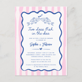 Whimsical Hand Drawn Two Less Fish in the Sea Announcement Postcard