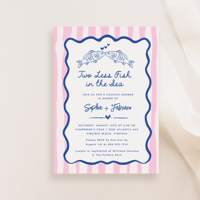 Whimsical Hand Drawn Two Less Fish in the Sea  Save The Date (Two Less Fish in the Sea Couples Shower Invitation)