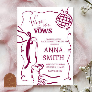Whimsical Hand Drawn Vino Before Vow Bachelorette Invitation