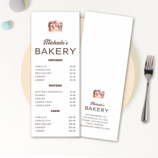 Whimsical Hand-Drawn Watercolor Cake Bakery Menu (Creator Uploaded)