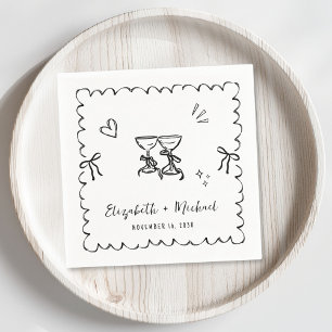 Whimsical Hand Drawn Wavy Frame Wedding Napkins