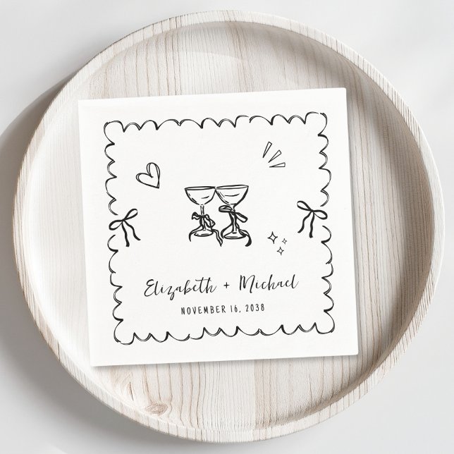 Whimsical Hand Drawn Wavy Frame Wedding Napkins (Creator Uploaded)