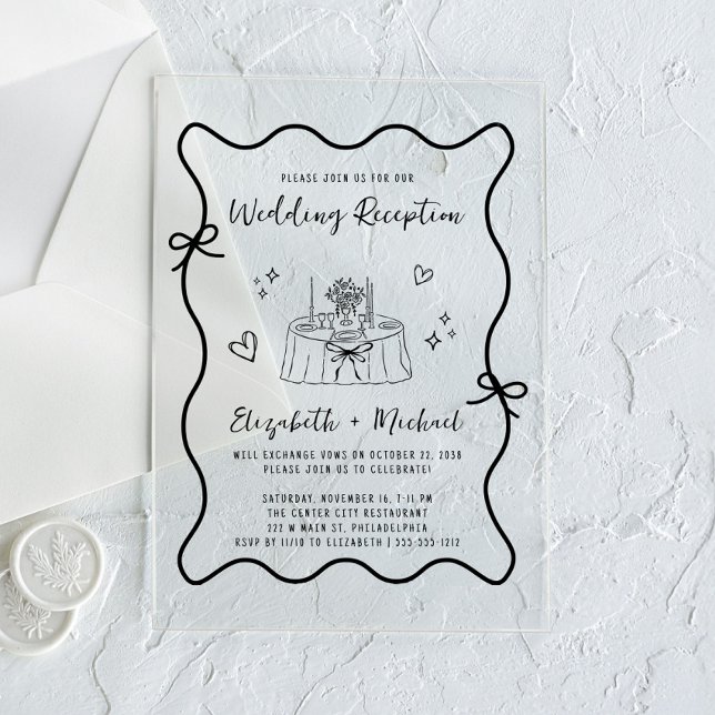 Whimsical Hand Drawn Wavy Frame Wedding Reception Acrylic Invitations (Make your wedding reception unforgettable with stunning acrylic invitations—modern, elegant, unique!)