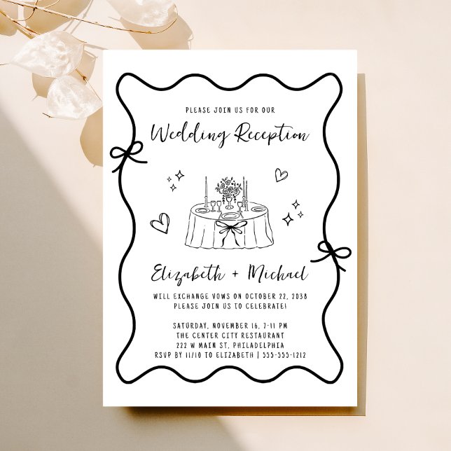 Whimsical Hand Drawn Wavy Frame Wedding Reception Invitation (From private vows to a grand party - invite family and friends to celebrate your marriage!)