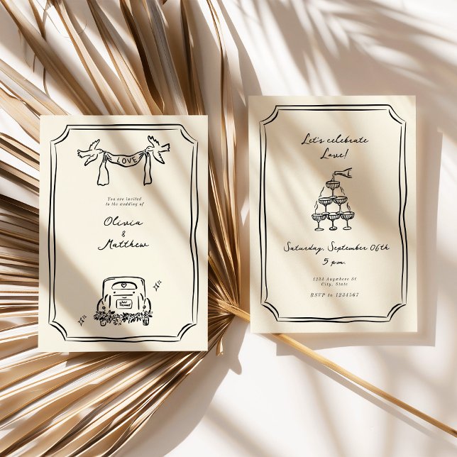 Whimsical Hand Drawn Wedding Black Invitation (Whimsical Hand Drawn Wedding Black Invitation)