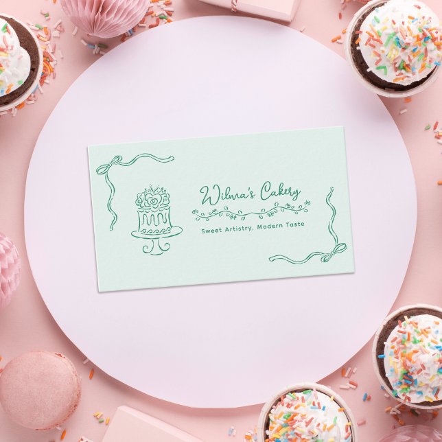 Whimsical Hand Drawn Wedding Cake Bakary Business Business Card (Creator Uploaded)
