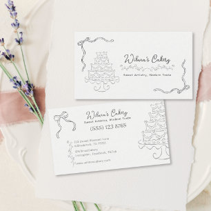 Whimsical Hand Drawn Wedding Cake Bakary Business Card