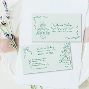 Whimsical Hand Drawn Wedding Cake Bakary Business Card