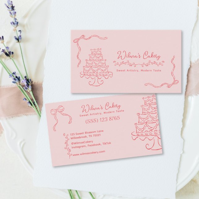 Whimsical Hand Drawn Wedding Cake Bakary Business Card (Creator Uploaded)