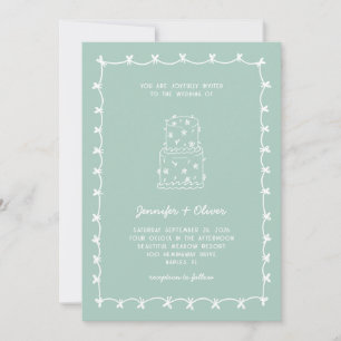 Whimsical Hand Drawn Wedding Cake Mint Green  Invitation