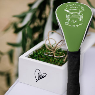 Whimsical Hand Drawn Wedding Car Just Married Golf Head Cover