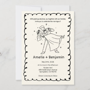 Whimsical Hand Drawn Wedding Couple   Wedding  Invitation