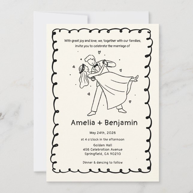 Whimsical Hand Drawn Wedding Couple | Wedding  Invitation (Front)