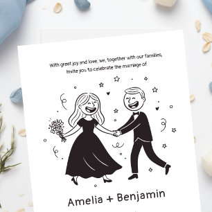 Whimsical Hand Drawn Wedding Couple Wedding Invitation