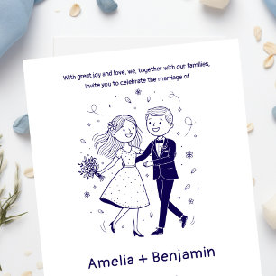 Whimsical Hand Drawn Wedding Couple Wedding Invitation