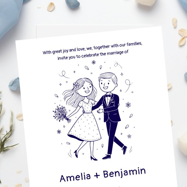 Whimsical Hand Drawn Wedding Couple | Wedding  Invitation (Creator Uploaded)