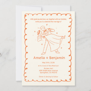 Whimsical Hand Drawn Wedding Couple Wedding Invitation