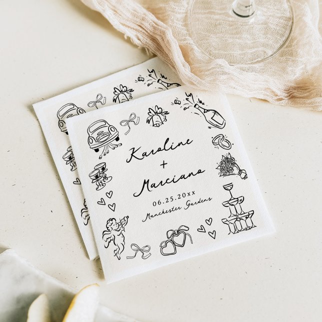 Whimsical Hand Drawn Wedding Doodles Napkins (Creator Uploaded)