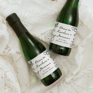 Whimsical Hand Drawn Wedding Doodles Sparkling Wine Label