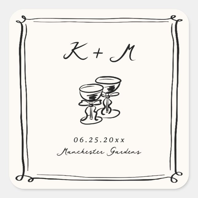 Whimsical Hand Drawn Wedding Doodles Square Sticker (Front)