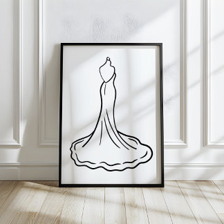 Whimsical Hand-Drawn Wedding Dress Sketch Art Poster