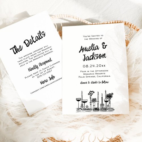 Whimsical Hand Drawn Wedding Invitation