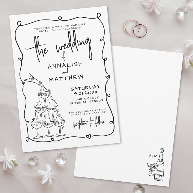 Whimsical Hand Drawn Wedding Invitation (Whimsical Hand Drawn Quirky Wedding Invitation)
