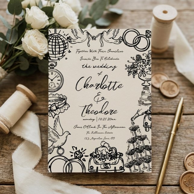 Whimsical Hand-Drawn Wedding Invitation | Creative (Creator Uploaded)
