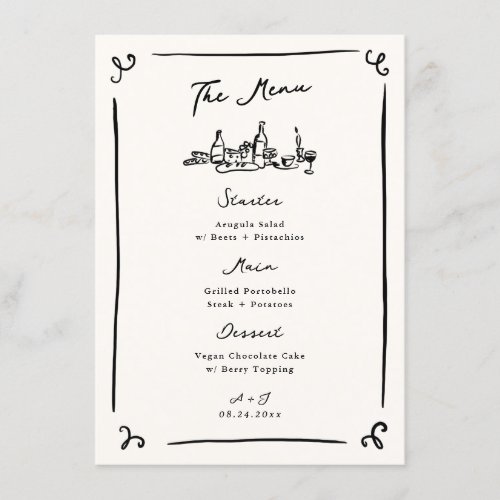 Whimsical Hand Drawn Wedding Menu