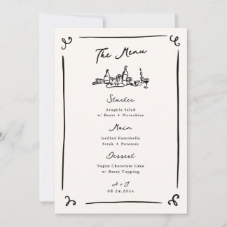 Whimsical Hand Drawn Wedding Menu Invitation