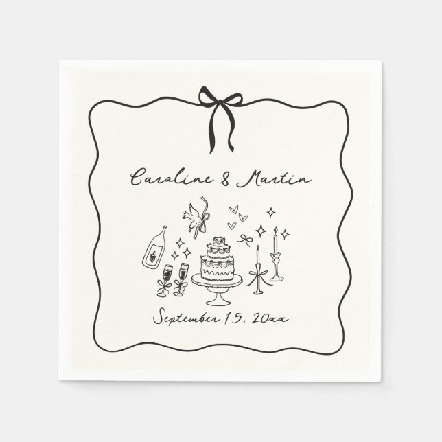 Whimsical, hand drawn wedding napkins (Front)