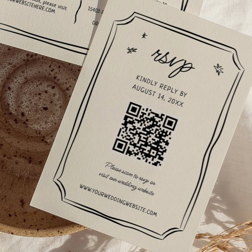 Whimsical Hand Drawn Wedding Quirky QR RSVP Cards
