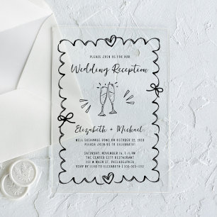 Whimsical Hand Drawn Wedding Reception Acrylic Invitations