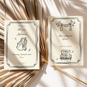 Whimsical Hand Drawn Wedding Romantic Invitation