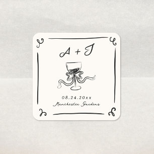 Whimsical Hand Drawn Wedding Square Sticker