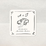 Whimsical Hand Drawn Wedding Square Sticker<br><div class="desc">This adorable design features hand drawn elements and a whimsical bold text.</div>