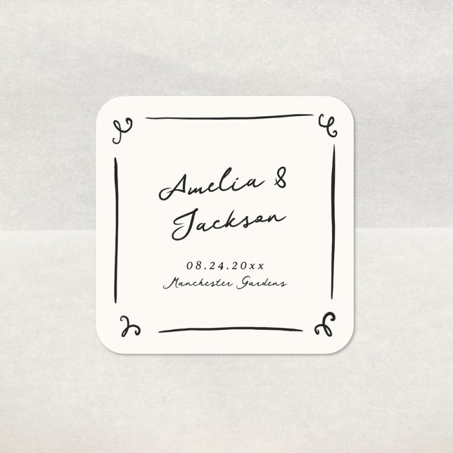 Whimsical Hand Drawn Wedding Square Sticker (Creator Uploaded)