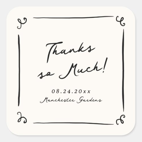 Whimsical Hand Drawn Wedding Thank You Square Sticker