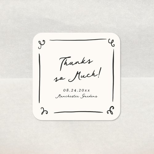 Whimsical Hand Drawn Wedding Thank You Square Sticker