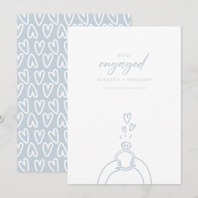 Whimsical Hand Drawn We're Engaged Announcement (Front/Back)