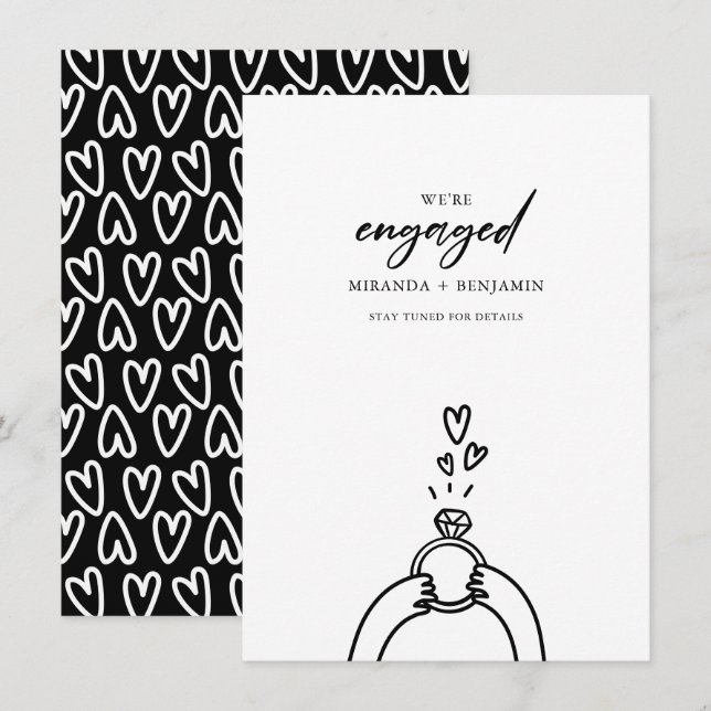 Whimsical Hand Drawn We're Engaged Announcement (Front/Back)